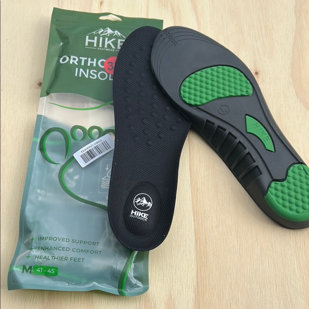 Hike Footwear Ortho 3 Orthopedic Insoles Black Green  M 41-45 Support Comfort